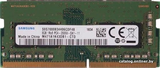 Оперативная память Samsung 8GB DDR4 SODIMM PC4-21300 M471A1K43DB1-CTD 8 ГБ, 1 модуль DDR4 SO-DIMM, частота 2666 МГц, CL 19T, тайминги 19-19-19, напряжение 1.2 В