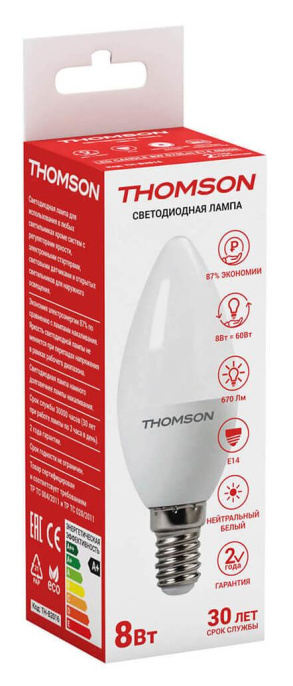 Лампа LED Thomson E14,  свеча, 8Вт, TH-B2016, одна шт.