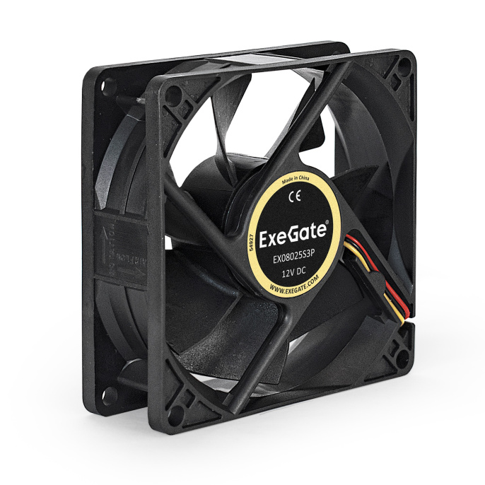 Вентилятор 12В DC ExeGate EX08025S3P 80x80x25 мм, Sleeve bearing подшипник скольжения , 3pin, 2200RPM, 22dBA EX283377RUS