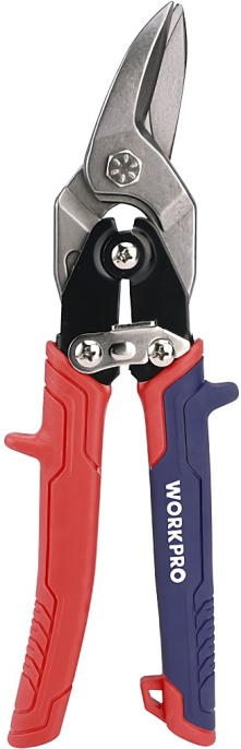 Ножницы по металлу WorkPro WP214019 250мм авиационные, правые, лезвие из кованой стали CR-MO, ручка с тремя направлениями материала, зазубренные режущие кромки, эргономичный дизайн