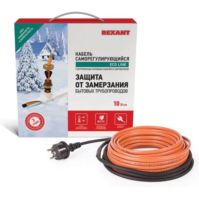Комплект нагревательного саморегулирующегося кабеля REXANT 10HTM2-CT, пищевой, 2м/20Вт 51-0601