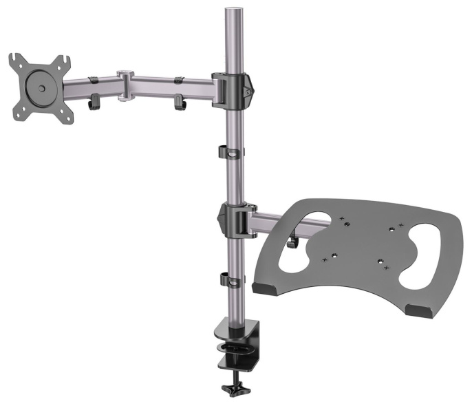 Кронштейн для монитора/ноутбука Cactus CS-VM-LH07-AL, до 27", до 8кг, настольный, поворот и наклон, серебряный