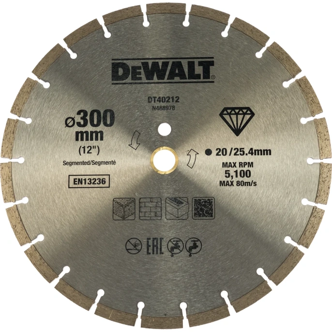 Круг алмазный сегментированный 300х25.4/20 мм DEWALT DT40212