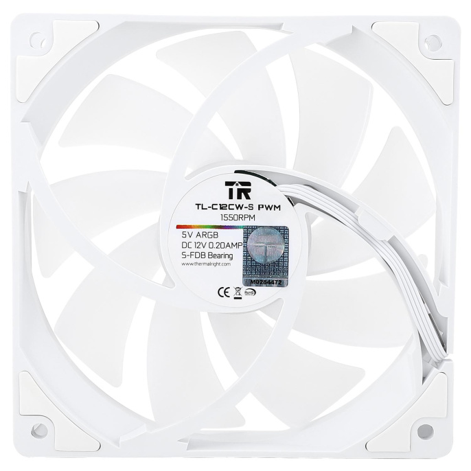 Кулер для корпуса Case Cooler Thermalright TL-C12CW-S 120x120x25mm, 4-pin PWM, ARGB, 66.17CFM, 25.6dBA, 1550RPM, White