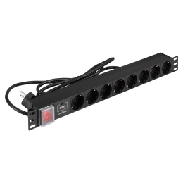 Блок розеток с сетевым фильтром Surge Protect и выключателем с подсветкой ExeGate ServerPro PDU-19H802 Al-8S-EU1.8CU-SW-SPD1 19", 1U, Алюминий, 8*EU/Тип F Schuko , Евровилка EU/Тип F Schuko VDE-250V-16A-3*1.5mm2, медь, 1.8 метра, выкл. с подсветкой, S (EX