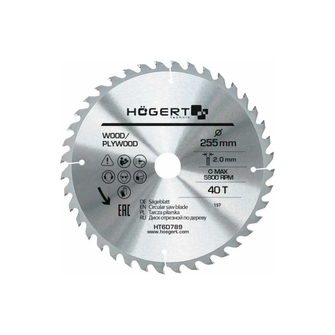 Диск пильный по дереву 255x30 мм, 40Т, mn65 HOEGERT TECHNIK HT6D789