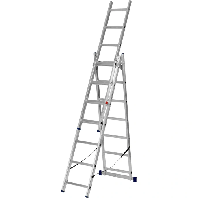 Алюминиевая трехсекционная лестница Pоссия 3x7 ступеней СИБРТЕХ 97817