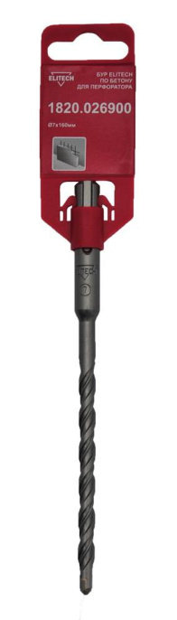 Бур Elitech 1820.026900, по бетону, 7мм, SDS-PLUS, 1шт