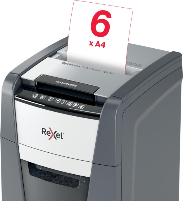 Уничтожитель бумаг Rexel Optimum AutoFeed 150M, с автоподачей, P-5, 2х15 мм, 150 лист. одновременно, 44л [2020150meu]