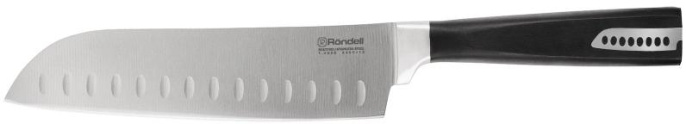 Нож кухонный Rondell Cascara RD-687, сантоку, 178мм, заточка прямая, стальной, черный