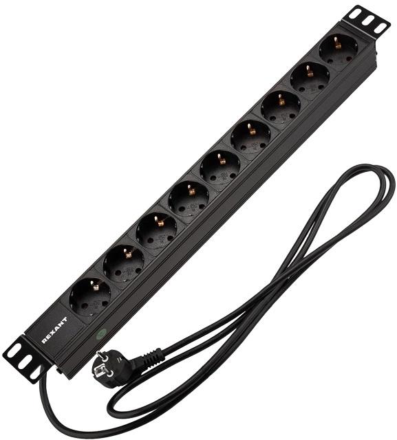 Блок распределения питания REXANT 04-0105-1,  горизонт.размещ.,  SchukoХ9,  Тип вход. тока 16A,  2м