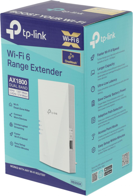 Повторитель беспроводного сигнала TP-Link RE600X AX1800 10/100/1000BASE-TX белый