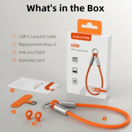 Ремешок на запястье с кабелем CABLETIME CU46P (CT-CL60-ASP) 0.3м USB-C PD60W фиолетовый