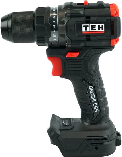 Дрель-шуруповерт TEH TDBL1020-2B (напряжение 20 В, обороты: 0-500/2100 об/мин, крутящий момент 100 нм, быстрозажимной патрон 13 мм, в комплекте крюк для ремня, комплектация: 2 шт акб 2 ач, зу, кейс stack)