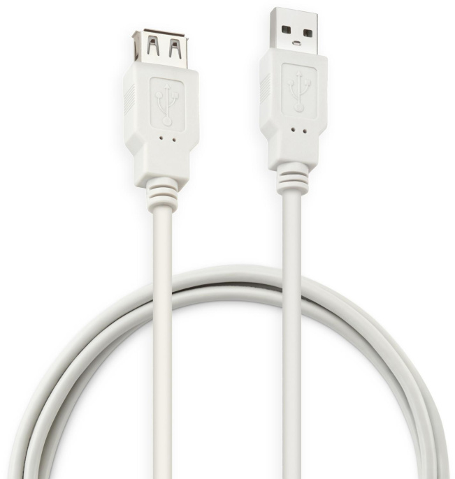 Кабель USB2.0 Buro USB A(m) -  USB A(f),  ферритовый фильтр ,  1.8м,  серый [usb2.0-am-af-1.8m-mg]