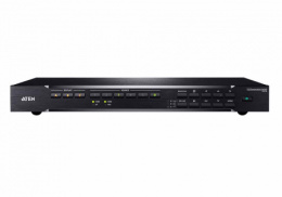 ATEN VP2730-AT-G Коммутатор презентационный, 7x входов видео: 5xHDMI+DP+HDDB15;3 входа аудио: стерео MINIJACK+сбалансированногостерео 5-контактн. клемма+микрофон 3-контактн. клемма, 3x выхода видео: 2xHDMI+HDBaseT;3 выход аудио: RCA+2xRCA+TOSLINK