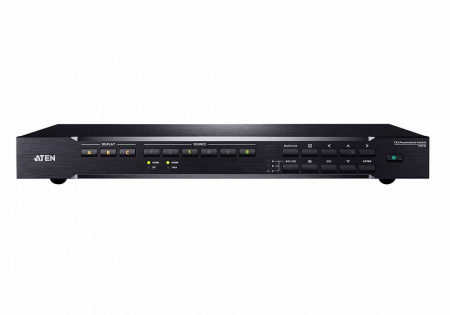 ATEN VP2730-AT-G Коммутатор презентационный, 7x входов видео: 5xHDMI+DP+HDDB15;3 входа аудио: стерео MINIJACK+сбалансированногостерео 5-контактн. клемма+микрофон 3-контактн. клемма, 3x выхода видео: 2xHDMI+HDBaseT;3 выход аудио: RCA+2xRCA+TOSLINK