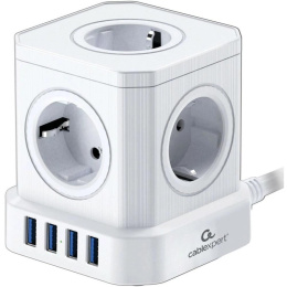 Cablexpert Сетевой фильтр Tower TWR-5-U4-W-3 Tower 5р, 10А, 4 х USB, 3.1А, 3м, ур.защиты 4+ белый, коробка {22554}