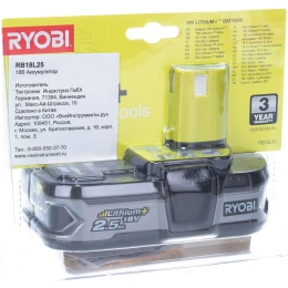 Аккумулятор Ryobi ONE+ RB18L25 5133002237 (18 В; 2.5 А*ч; Li-Ion)