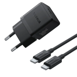 Сетевое зарядное устройство Baseus Palm P10111605113-01 Fast Charger 1C 30W EU Cluster Black (With Cable Type-C to Type-C 60W 1m Cluster Black)