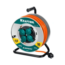 Силовой удлинитель на стальной катушке KRAFTOOL Expert ПВС 3x2.5, 30м 55089-30