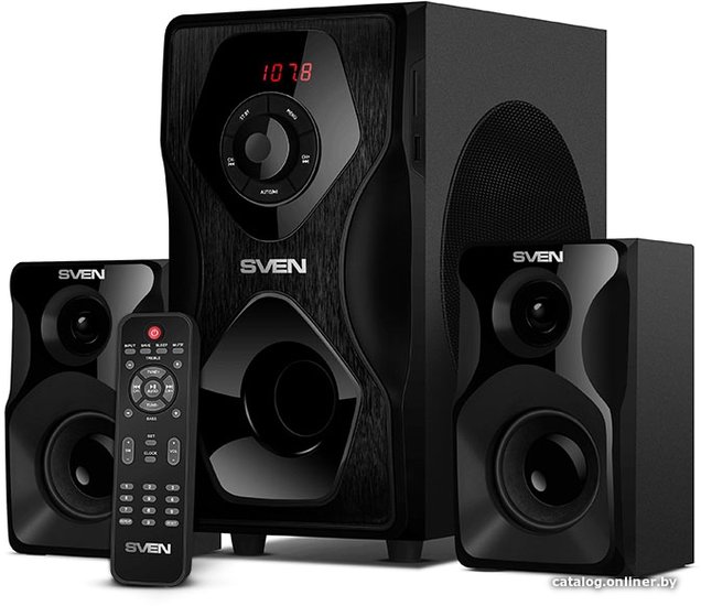 Акустика SVEN MS-2055 Черный SV-016609 настольная/полочная, 2.1, 2x12.5W +Subwoofer 30W, 150-20000 Гц, Bluetooth, SD,USB, FM, ПДУ
