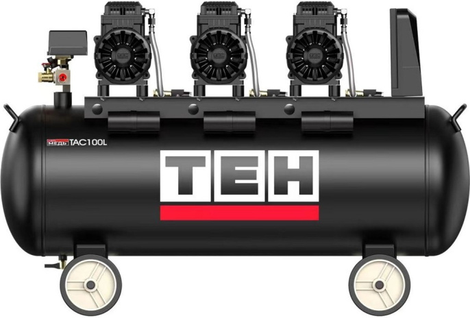 Компрессор TEH TAC100L (воздушный, безмаслянный, ресивер, 100 л, медная обмотка двигателя, три двигателя по 1.5 кВт, 600 л/мин, 8 атм )
