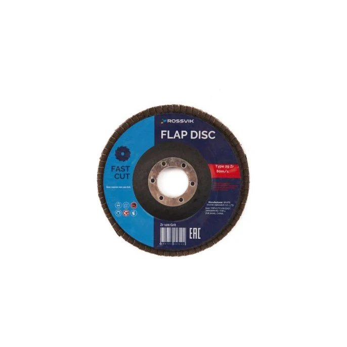 Круг шлифовальный лепестковый Тип 29 115x22 мм, P 120, Zr, 80 м/с, 12250 об/мин Rossvik 29_115х22_120