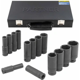 Набор головок ударных глубоких 14 предметов, 1/2"DR (11-15, 17-19, 21, 22, 24, 27, 30, 32 мм) в кейсе Partner PA-4141MPB(15213)