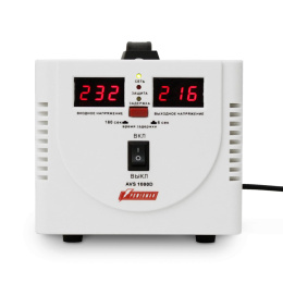 Стабилизатор POWERMAN AVS 1000D, ступенчатый регулятор, цифровые индикаторы уровней напряжения, 1000ВА, 140-260В, максимальный входной ток 7А, 2 евророзетки, IP-20, напольный, 200мм х 150мм х 140мм, 2,3 кг./ Stabilizer POWERMAN AVS 1000D, step-type regul