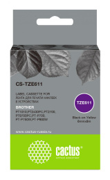 Картридж Cactus CS-TZE611, TZe-611, 6мм, черный шрифт, желтый фон, 8м CS-TZE611