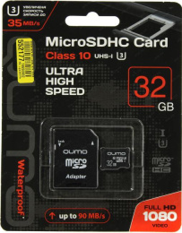 Micro SecureDigital 32Gb QUMO QM32GMICSDHC10U3 {MicroSDHC Class 10 UHS-I U3, SD adapter}