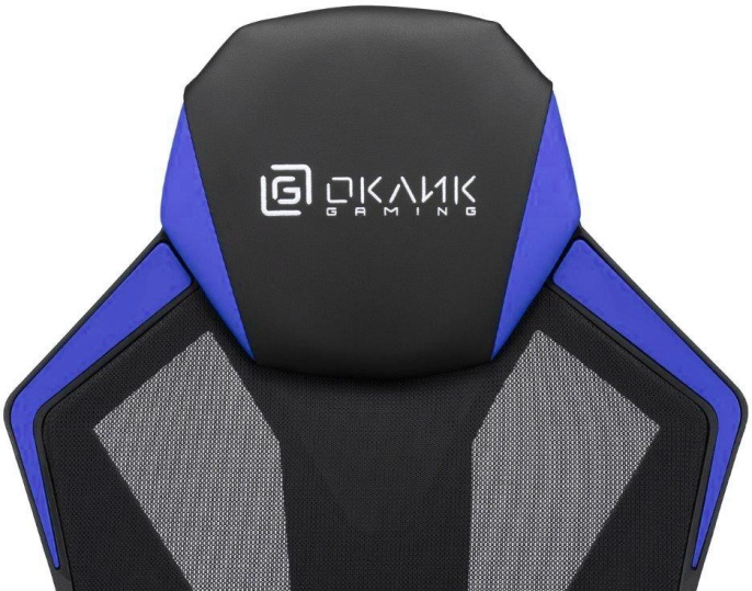 Кресло игровое Oklick -121G, искусственная кожа/сетка, до 150кг, черный/синий