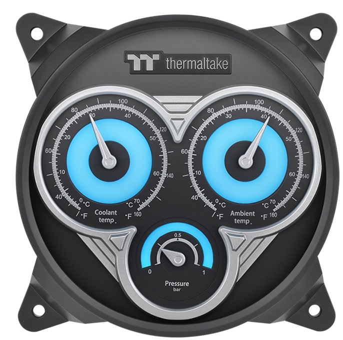 Панель приборов для систем жидкостного охлаждения Thermaltake Pacific TF3 (CL-W334-PL00BL-A) (номинальный ток: 0.5А, входная мощность: 2.5 Вт, micro USB-USB, диапазон измерения: 0~1 бар (точность: ± 0.05 бар), диапазон измерения: 0-70°C (точность: ± 1 °C)