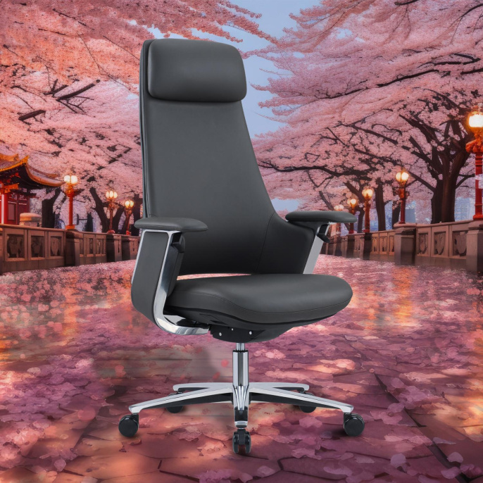 Кресло руководителя Cactus CS-LBK-KYOTO, кожа, до 120кг, черный