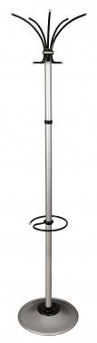 Вешалка напольная Бюрократ Класс Ц ТМЗ 606/ALUMINIUM серебристый основание круг наконечники черный крючки двойные для верхней одежды метал. упак.:1шт