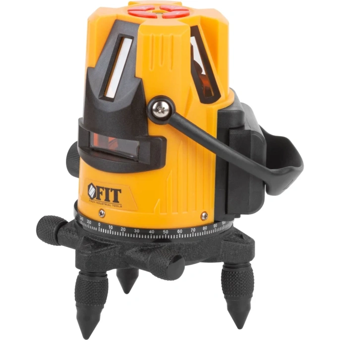 Лазерный самоуспокаивающийся уровень FIT зеленые лучи, горизонталь, 4 вертикали, диапазон 20 м, Li-Ion аккум, 2 уровня яркости, без треноги, коробка 18635