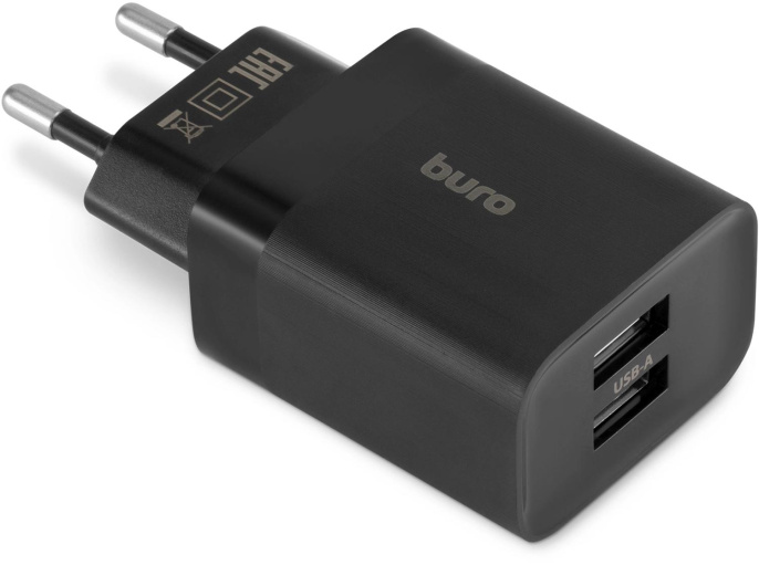 Сетевое зарядное устройство Buro BUWE1,  2xUSB-A,  10.5Вт, 2.1A, черный [buwe10s200bk]