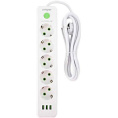 Amper сетевой удлинитель, 2,0м, 5 розеток, 10А, 2500 Вт, 3usb, белый. [JH-1033U-2W]