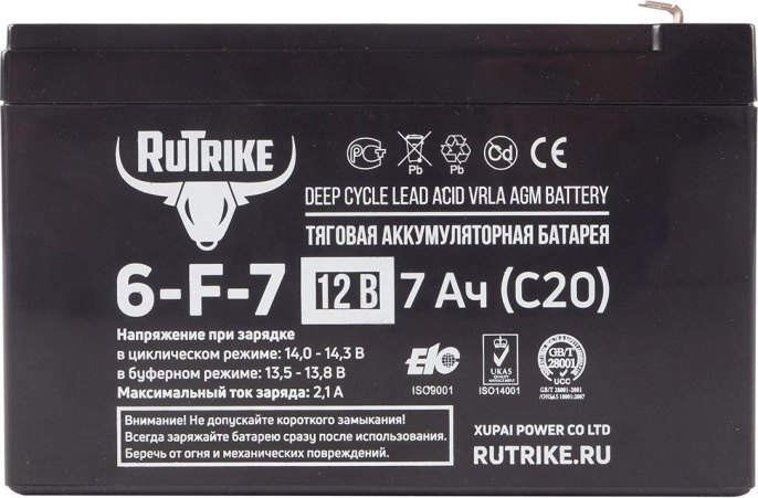 Аккумуляторная батарея RUTRIKE 6-F-7 для ИБП,  12В,  7Ач [23935]