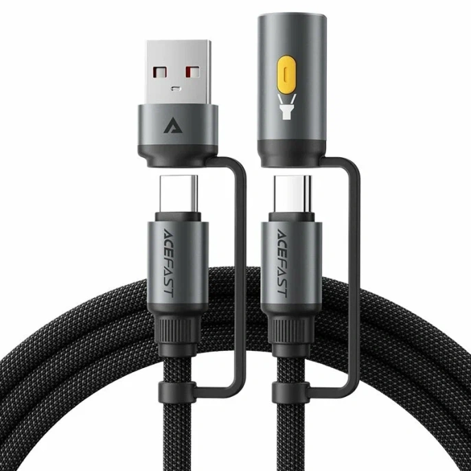Кабель магнитный ACEFAST J5 Multi-Function Charging Data Cable USB-A+ USB-C+ Led Light - Black AF-J5-BK