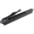 Блок розеток с кабелем с вилкой C14 ExeGate ServerPro PDU-19H604 Al-6S-C14-2.5CU 19", 1U, Алюминий, 6 Schuko, кабель с вилкой C14 VDE-250V-10A-3*1.0mm2, медь, 2.5 метра, индикатор питания, черный, RTL EX280829RUS