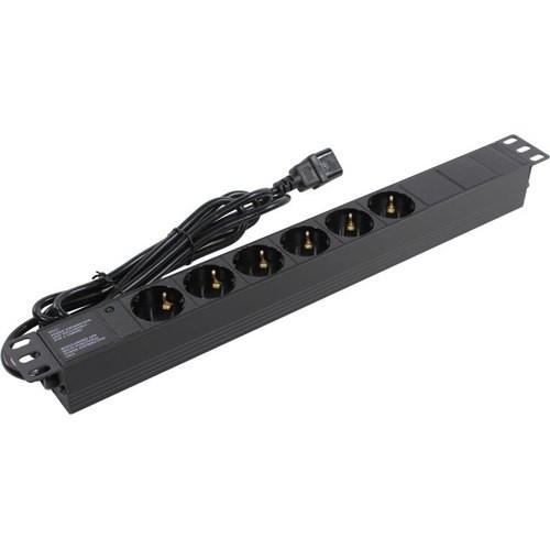 Блок розеток с кабелем с вилкой C14 ExeGate ServerPro PDU-19H604 Al-6S-C14-2.5CU 19", 1U, Алюминий, 6 Schuko, кабель с вилкой C14 VDE-250V-10A-3*1.0mm2, медь, 2.5 метра, индикатор питания, черный, RTL EX280829RUS