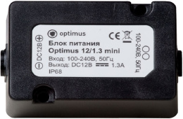 Блок питания Optimus 12/1.3 mini В0000006397 12В, 1.3А, время наработки на отказ 100 000 часов, класс защиты от поражения электрическим током 2. Компактный корпус 45х45мм, позволяет установку в любом месте,даже под штукатурку, IP68, рабочая температура