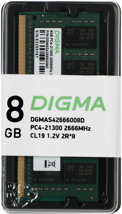 Память DDR4 8GB 2666MHz Digma DGMAS42666008D RTL PC4-21300 CL19 SO-DIMM 260-pin 1.2В dual rank Ret
