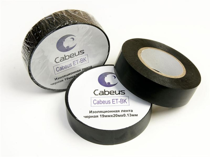 Изолента ПВХ 19 мм Cabeus ET-BK черная 20 м