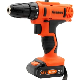 Дрель аккумуляторная Gramex HCD-12-1L 12В,пат-10мм, 2 скорости, аккум. Li, 1.5А/ч картон, 1 акк 1/10 014695