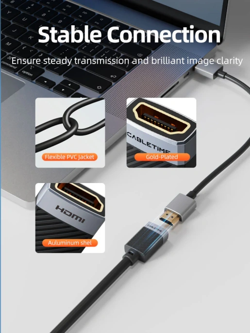 Удлинительный кабель CABLETIME CH26E (CT-HDFF4K-AG0.5) 0.5 м, черный, 4K60Hz HDMI