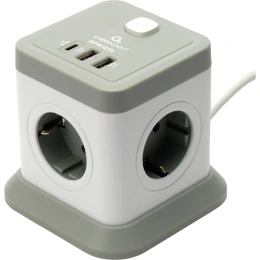 Сетевой фильтр Cablexpert Tower 4р, 10А, 1xType-C PD, 20Вт, 2хUSB, 2м, ур.защиты 2+, белый, кор, TWR-4-CU2-W-2