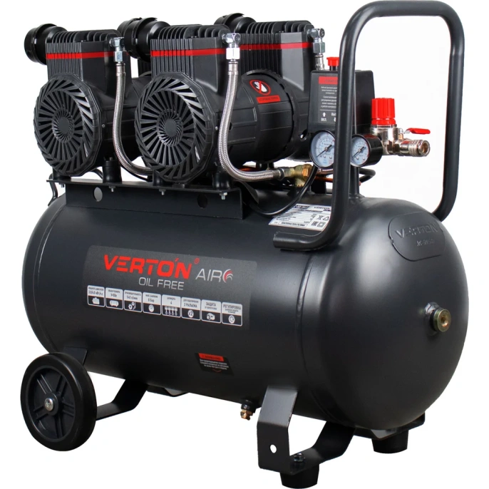 Компрессор безмасляный Verton Air AC-50/540 230/50В/Гц,б/масл. 540 л/мин,V50л,макс.дав.8 бар,мощн.3 кВт,част.вращ.двиг.2850об/мин,рапид/ 01.14019.21267